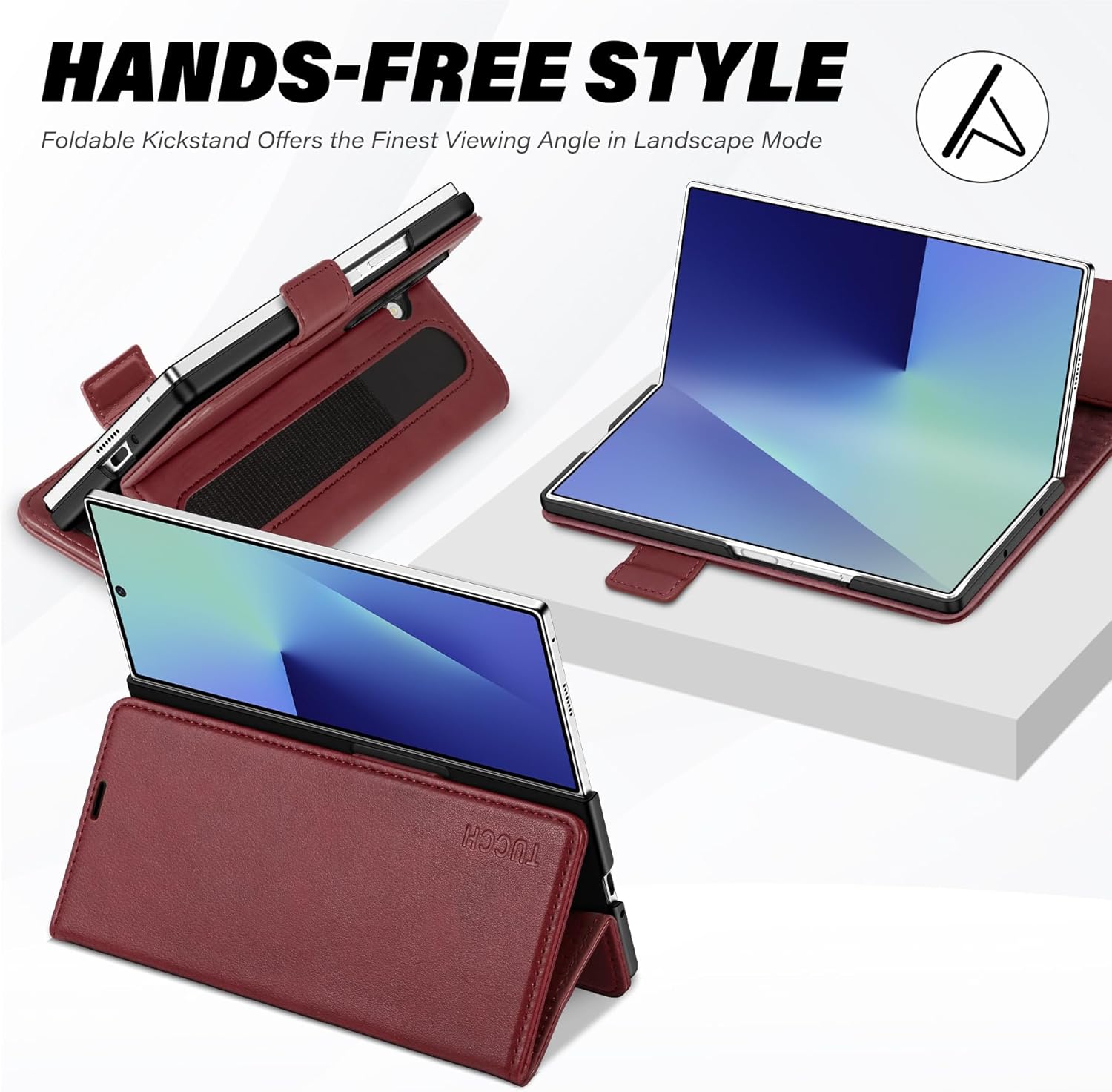 TUCCH Case Wallet for Galaxy Z Fold7 5G, Shockproof PU Leather Magnetic Folio Cover with [RFID Blocking] [Kickstand][4 Card Slots], PC Shell Compatible with Galaxy Z Fold 7 (8.0") 2025, Dark Red