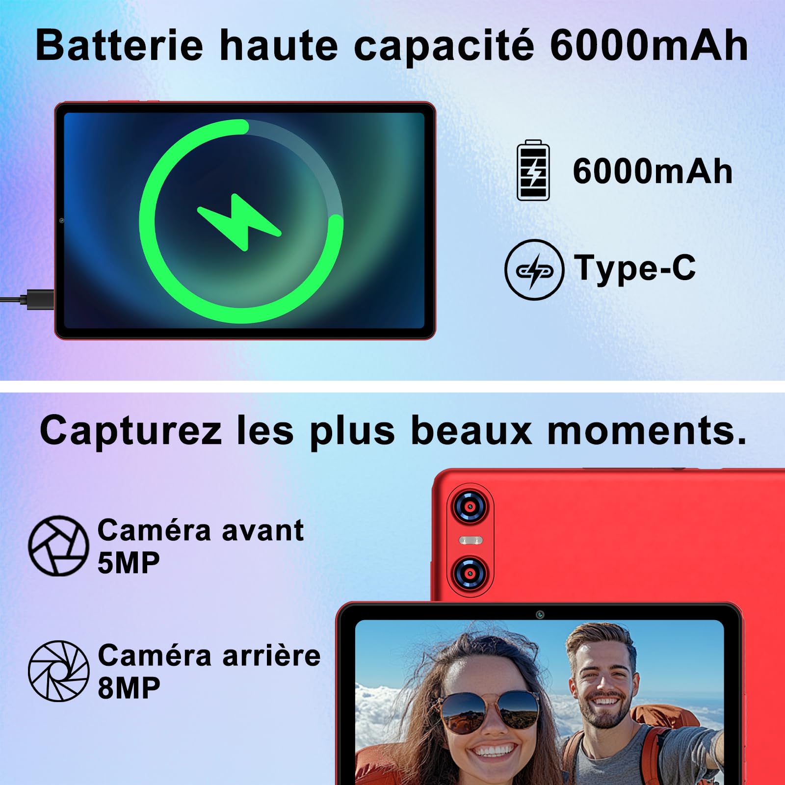 Tablet 10 Pollici Android 15 con Gemini AI, 30GB RAM + Espandibile 2TB ROM, WiFi 5G, BT5.0, Widevine L1, Octa-Core, Fotocamere 8MP/5MP, 6000mAh, con Tastiera, Mouse e Custodia – Rosso Scuro