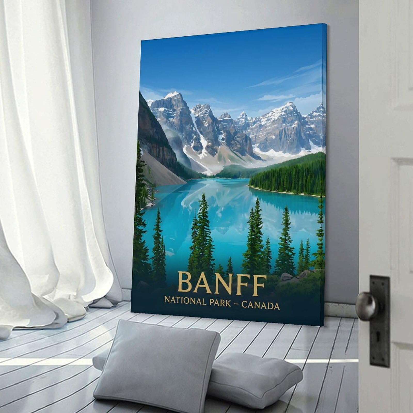 Junmoney Wall Picture Print Banff National Park Vintage, 20x30inch(50x75cm), for Entrance Walls, Hall Decor Or Foyers, A Neat Decor Update for Hallways