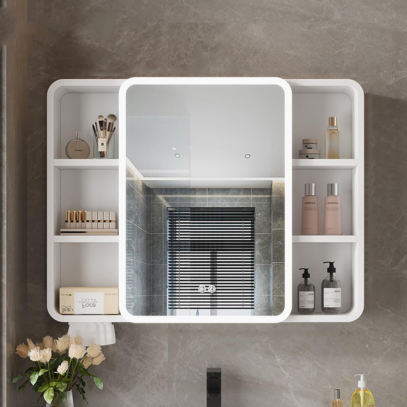 FGXHHS Illuminated Wall-Mounted Aluminum Cabinet, Smart Touch Fog Removal, Storage nizer with Paper Drawing Hole, Stylish & Functional Medicine Cabinet