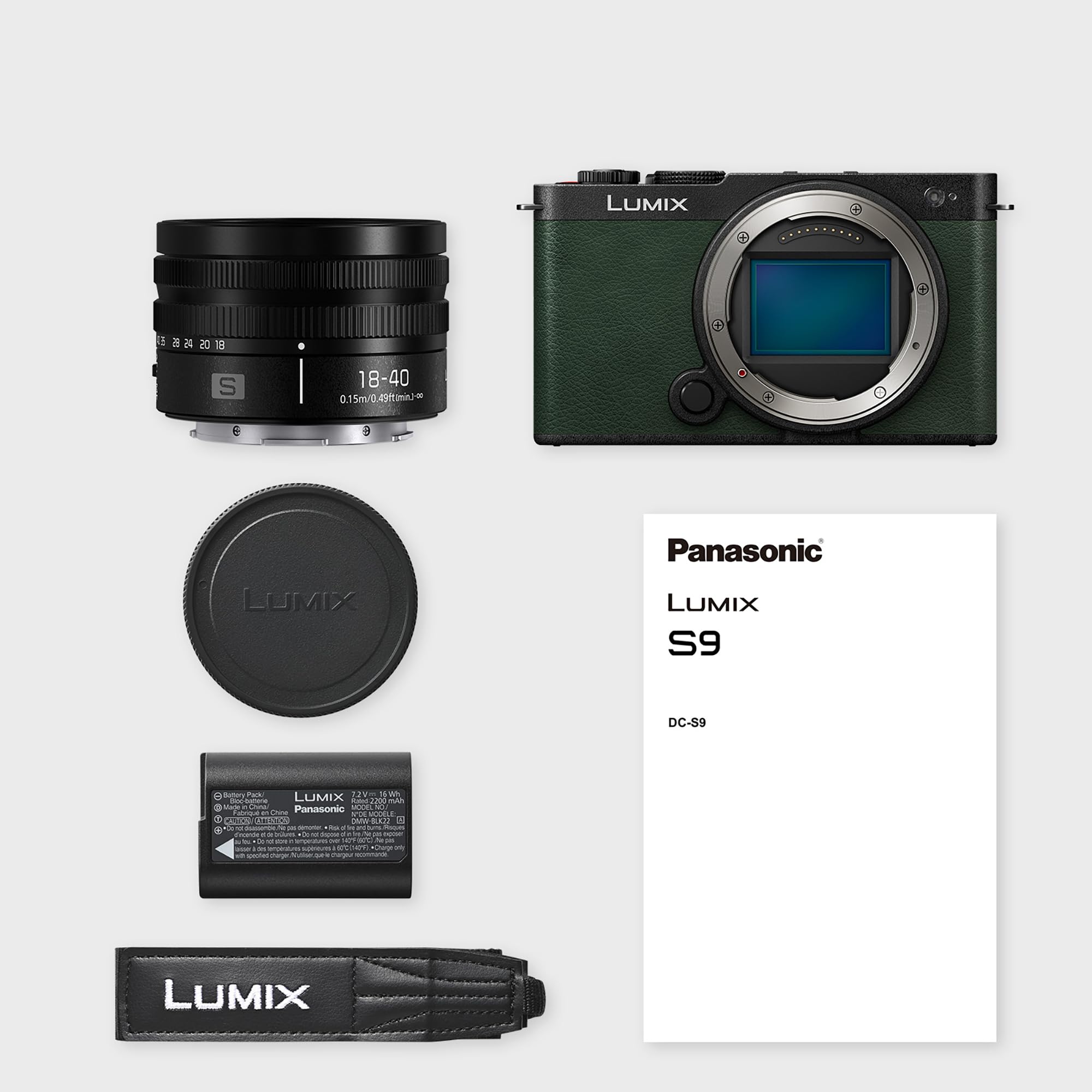 Panasonic Lumix DC-S9NE-G Videocamera mirrorless Full Frame Open Gate per vlogging, 24,2 MP, video 6K/4K, PDAF 779 punti, stabilizzazione dell'immagine,WiFi, Verde, con S-R1840E 18-40mm S Obiettivo