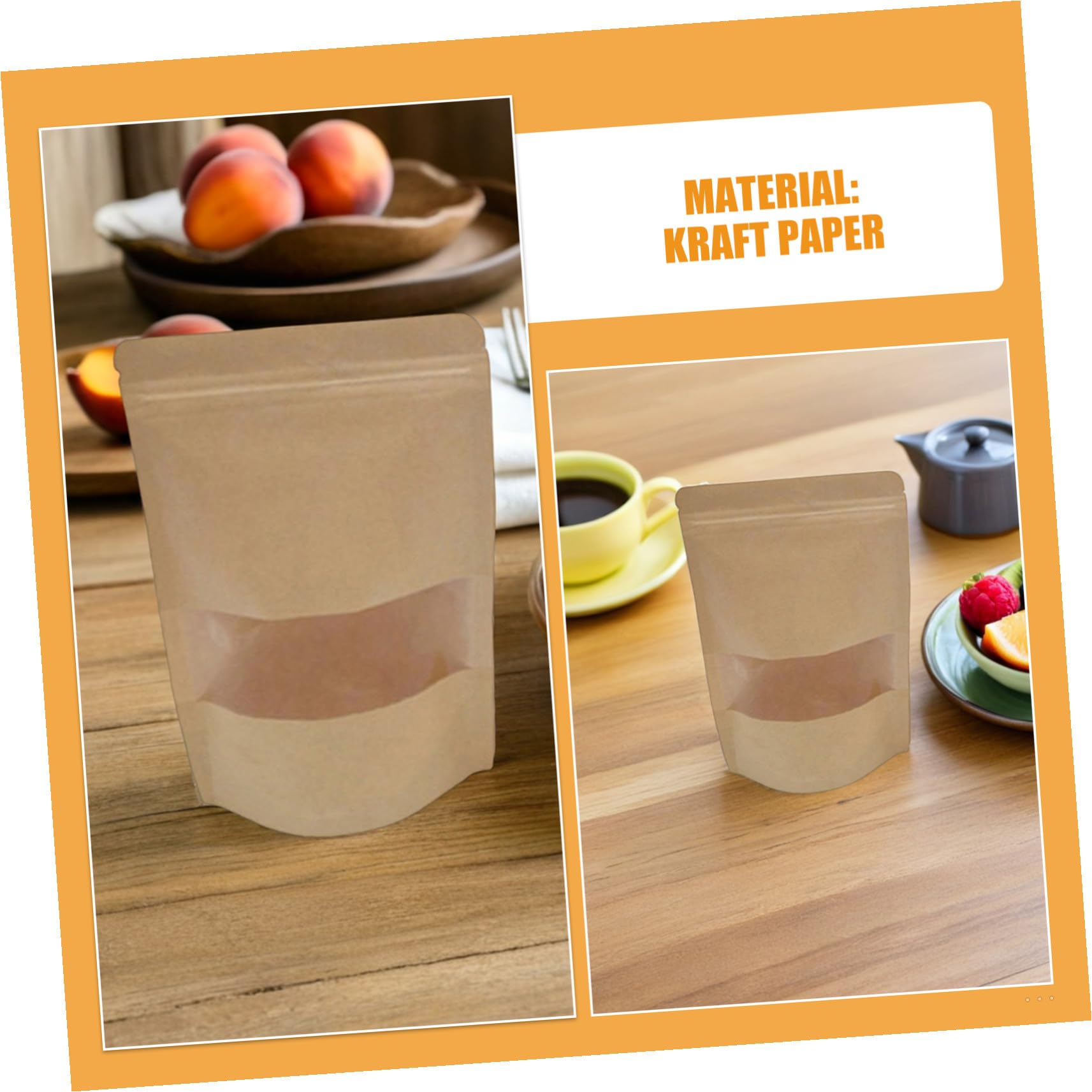 UPKOCH 50pièces Papier Kraft Réutilisables Sacs Emballage Alimentaire avec Fermeture Éclair Fenêtre pour Fruits Secs Noix Thé Séché Biscuits Pâtisseries