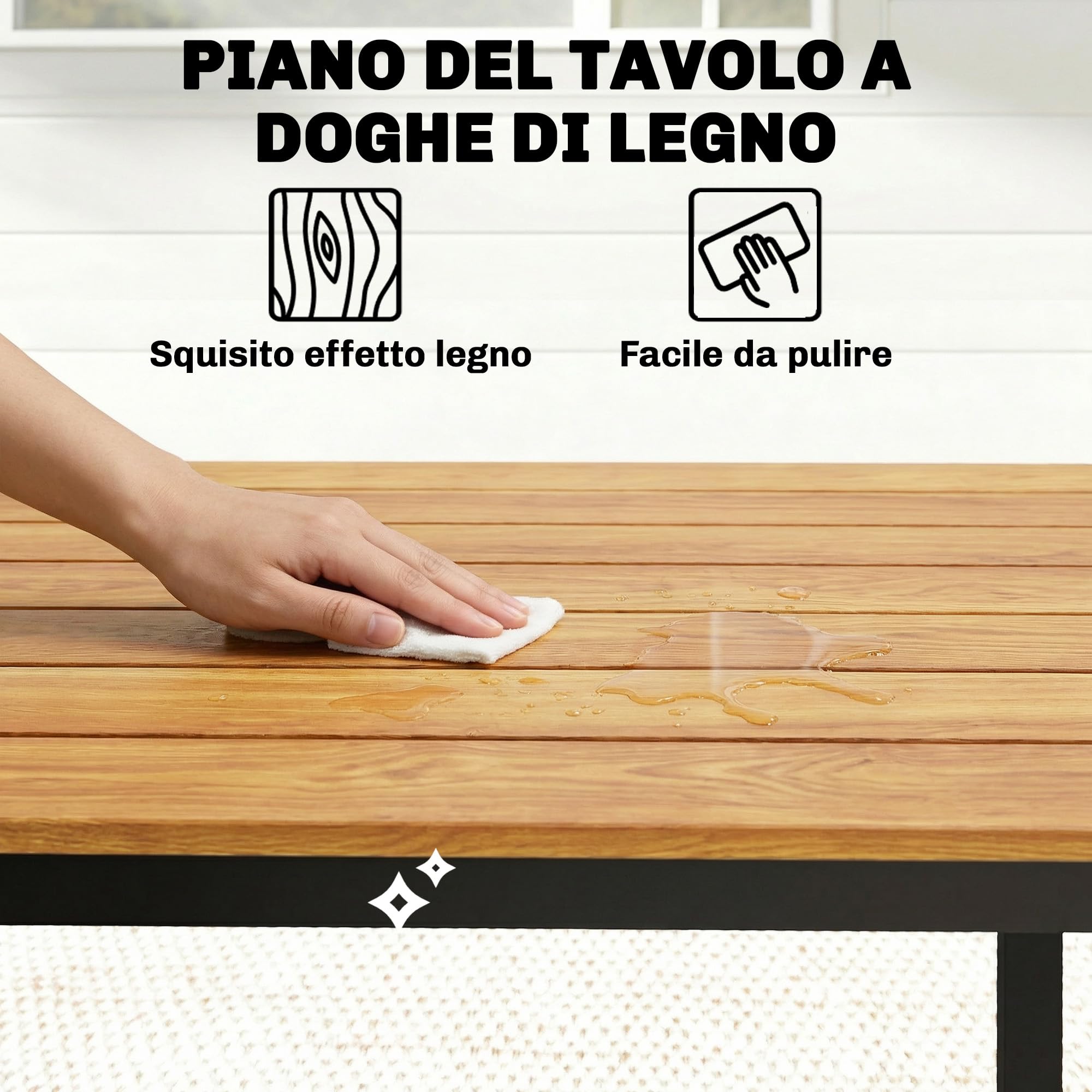 Outsunny Tavolo da Giardino per 6-8 Persone 180x86x74 cm, Tavolo da Pranzo Esterno Rettangolare con Piano a Doghe in Legno di Larice, Struttura in Acciaio per Patio Terrazzo Balcone, Color Teak