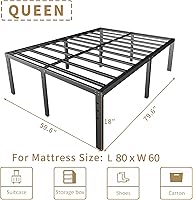 Vista 75 de Base de cama tamaño Queen de 12 pulgadas, no necesita somier, base de colchón de plataforma de metal resistente con listones de acero