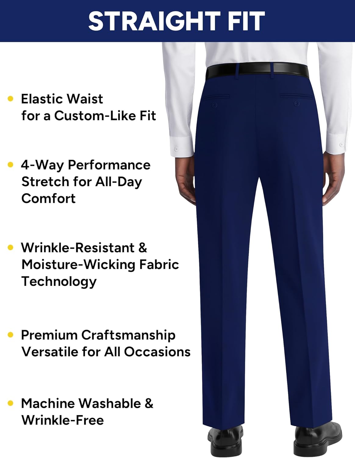 Men's Stretch Dress Pants with Expandable-Waist 3 Fits: Slim Fit/Classic Straight/Big & Tall - Image 4