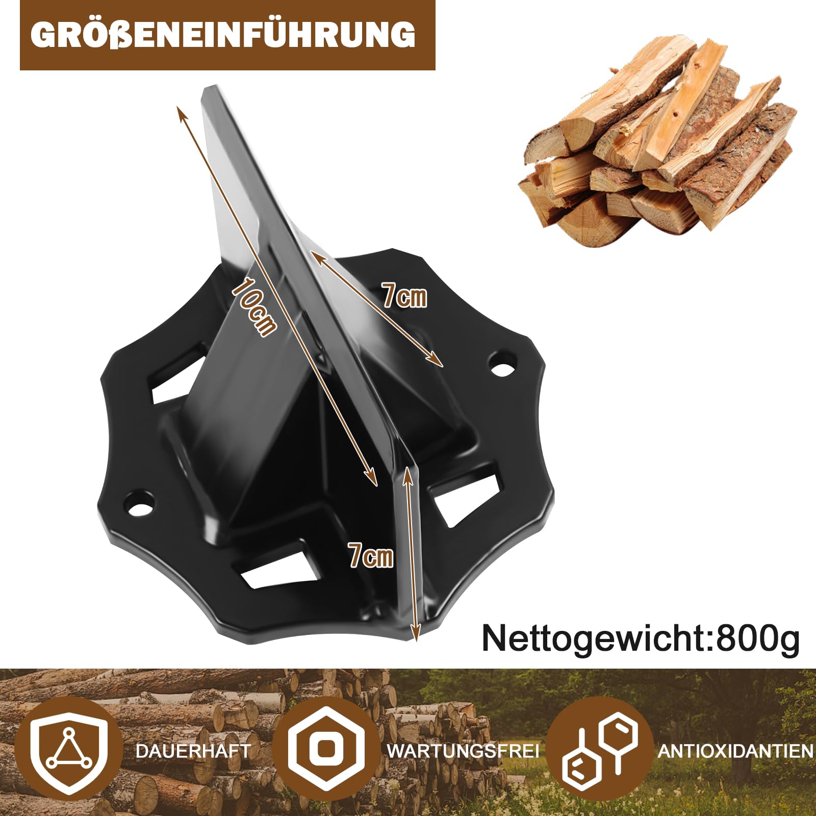 Cuña para leña, Pequeño Cuña Divisora Carbono, Divisor de leña, Manual Divisor de Troncos, Astilladora de Troncos para Estufa leña Pequeña, 100mm Diámetro x 70mm Altura