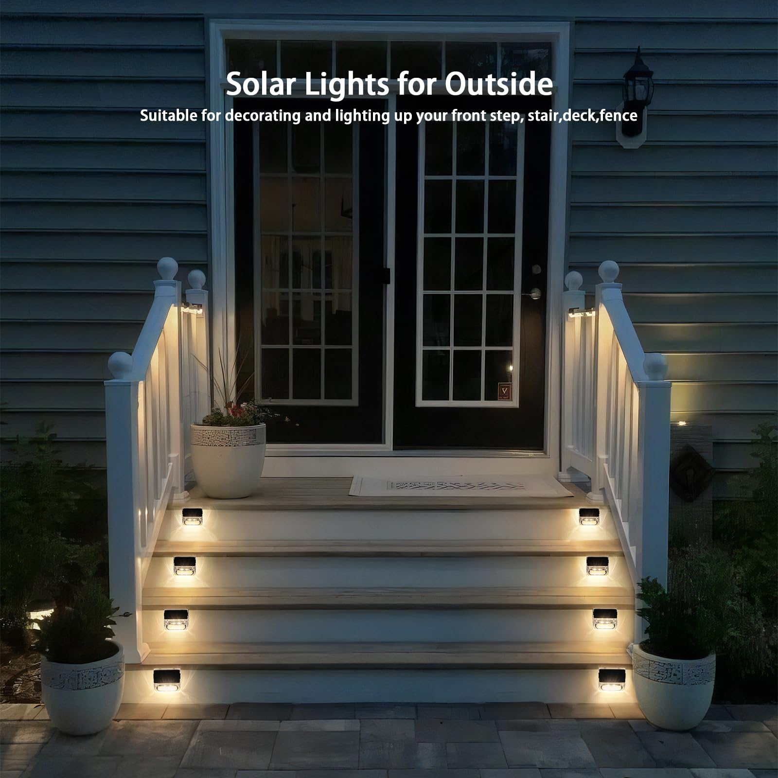 Qualdout Luces solares para cubierta al aire libre, paquete de 8 luces solares para vallas, IP65, impermeables, luces LED solares para barandilla, pared, piscina, escalera, patio, jardín, decoración