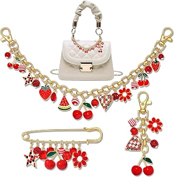 NVENF 3PCS Bag Charms Cheery Purse Charms for Handbags Cute Watermelon Strawberry Keychain Fruit Purse Chain for Women Fashion Accessories Red 2