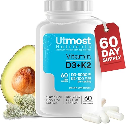 Vitamin D3 (5000iu) with K2 (100mcg) in one Capsule for Maximum Bioavailability 