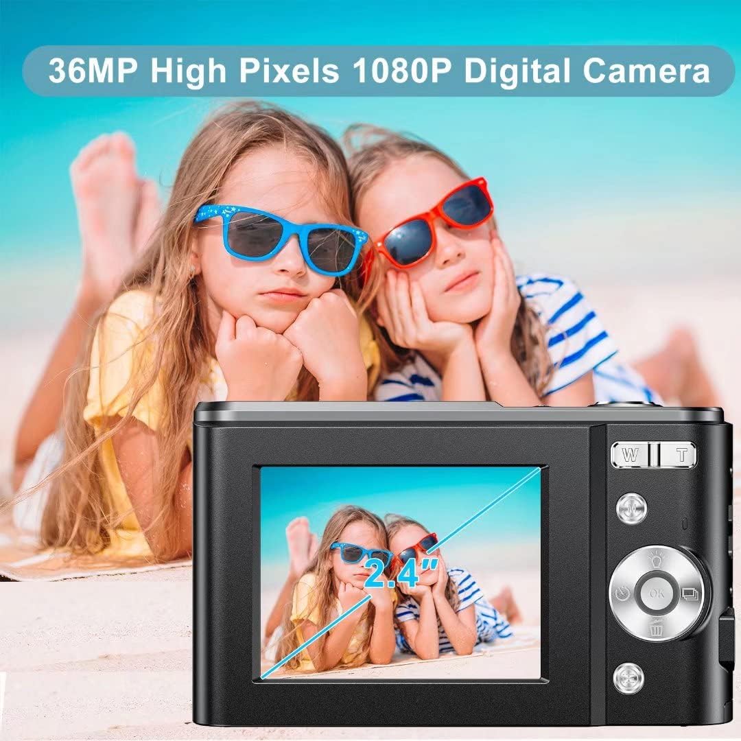 Digital Camera, wechi 1080P HD Digital Students Cameras 36MP Video Camera Vlogging Camera with 16X Digital Zoom, Mini Camera for Kids/Teens/Seniors/Beginners Black