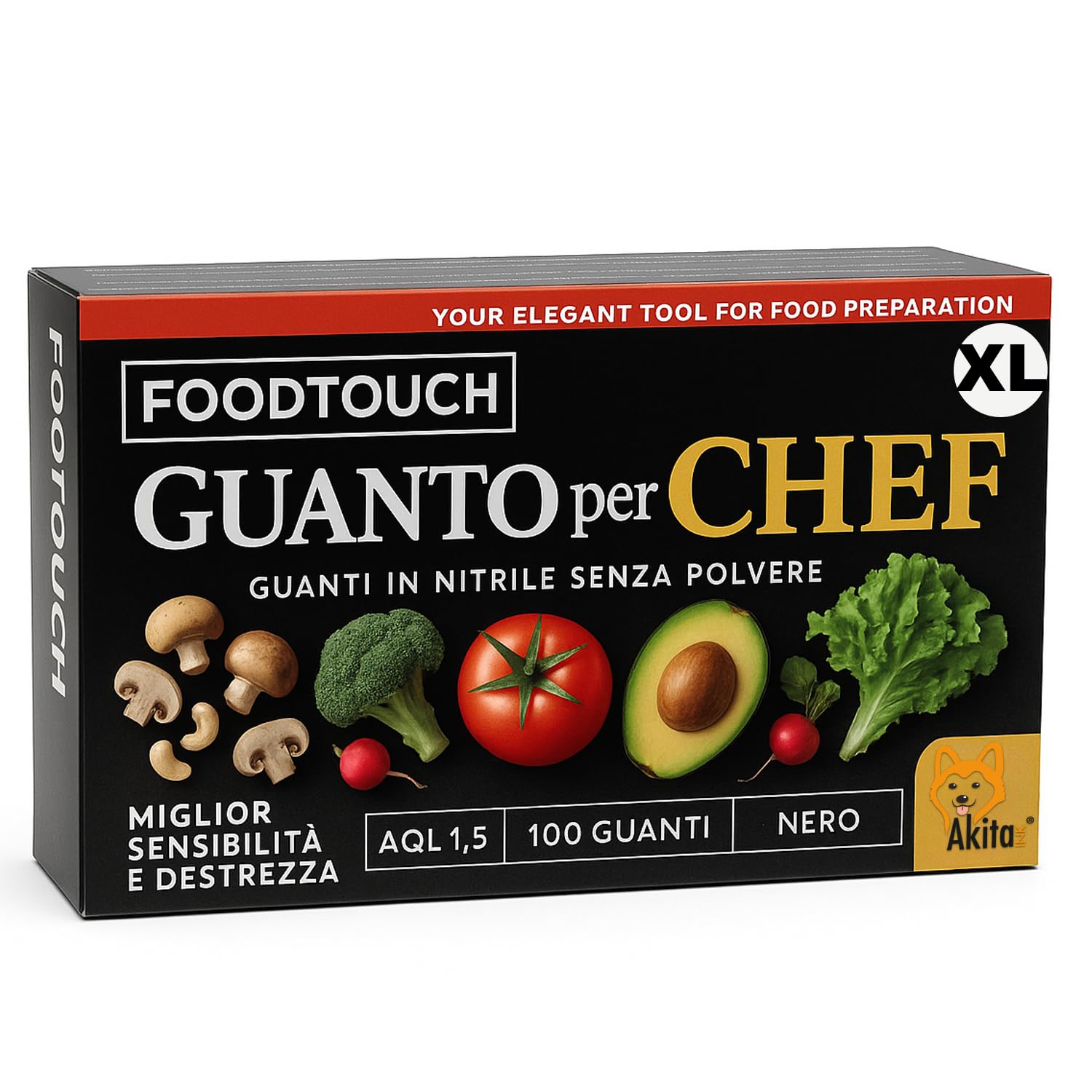 AKITAInk Guanti Chef Nitrile Neri 100 Pezzi Food Touch | Monouso Professionale per Chef e Ristorazione | Senza Polvere, 4g | Ideali per Ristorazione e Manipolazione Alimenti (XL)