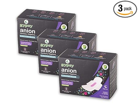 Gypsy Anion Ultra Thin Sanitary Pads For Women With Wings - XL - 24 Napkins (3 x 8) - Soft, Organic Cotton, Anti-Bacterial & Biodegradable