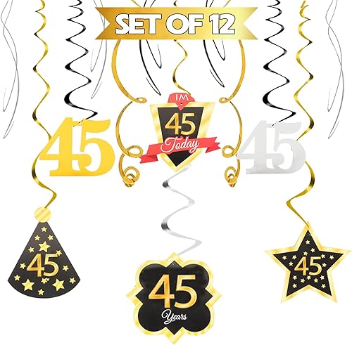 Miniatura 160 de LINGTEER Happy 65th Birthday Decorations Set - 12Pcs Black & Gold Swirls Streamer,Happy Birthday Bunting Banner,Cheers to 65 Years Old Bday Party