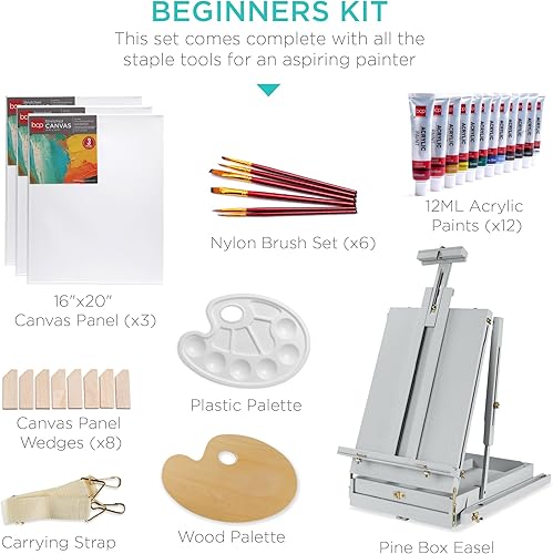 Miniatura 9 de Best Choice Products Caballete francés kit de 32 piezas para principiantes portátil plegable de madera ajustable trípode de artista para pintar