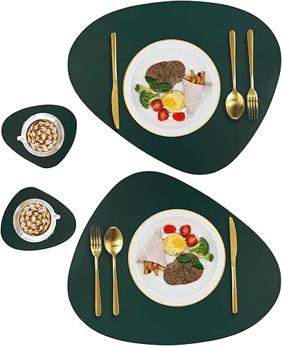 Miniatura 15 de Juego de 6 manteles individuales de piel sintética para mesa redonda, lavables, lavables, para cocina, comedor, patio, resistentes al calor, fáciles