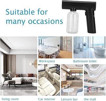 Electric Mist Atomizer Sprayer Gun, Fogger Mist Gun Portable Alcohol Nanometer Handheld Fogger Wireless Cleaning Sprayer Black Rechargeable Machine for Home Office School Hotel