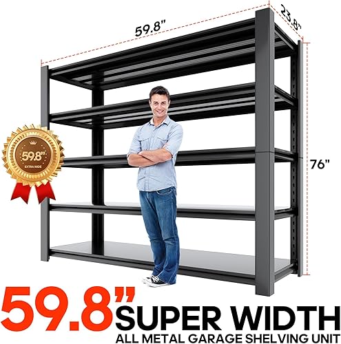 Miniatura 2 de Estantería de almacenamiento de garaje de 5 niveles resistente, estante de metal sin pernos para organización de garaje, estante de acero