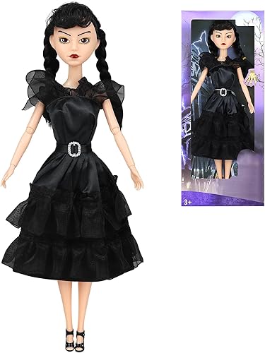 Muñecas Adms de 11.5 pulgadas, muñecas negras, vestido negro, muñecas de Navidad de Halloween, cumpleaños para niñas, fanáticos y niños
