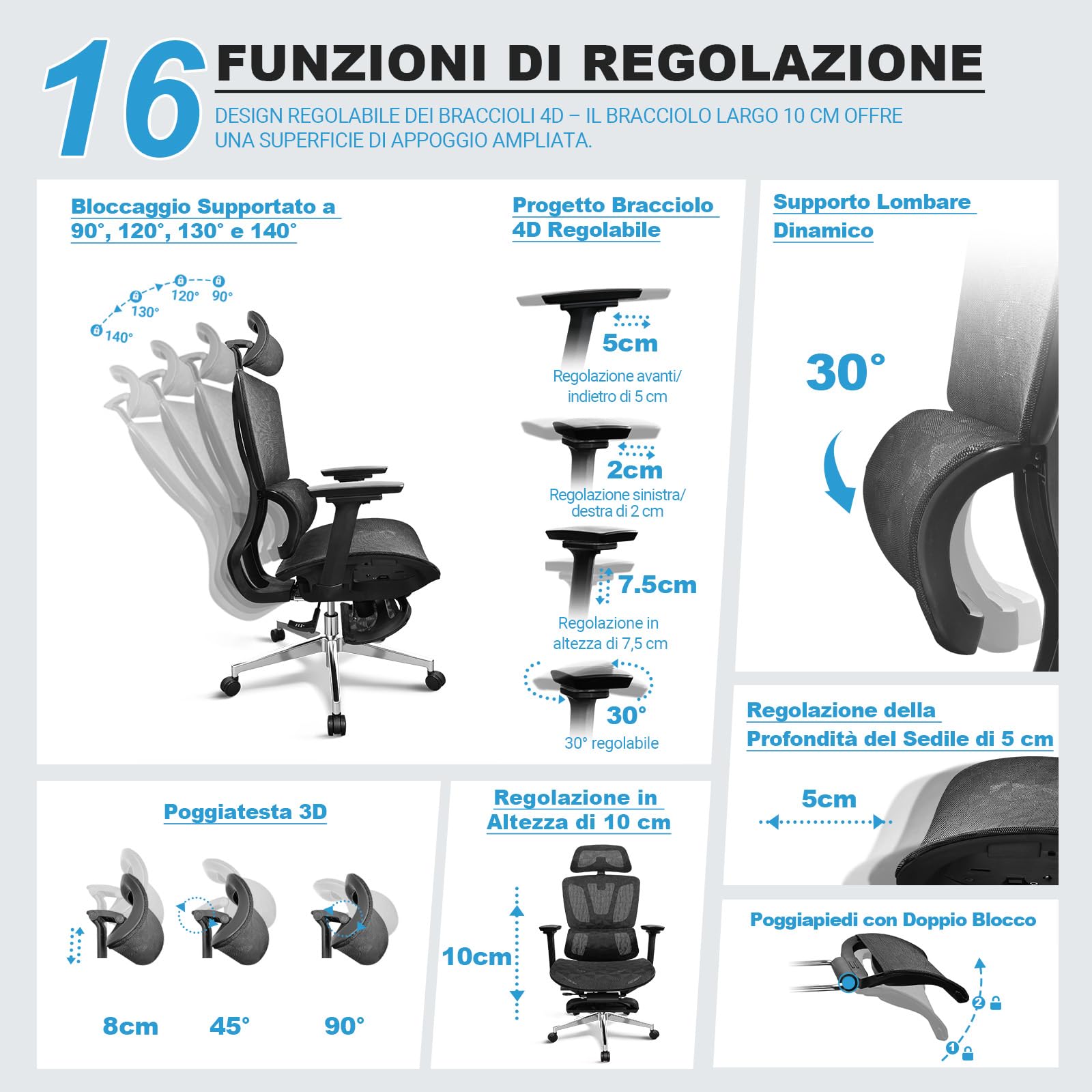 MELOKEA Sedia Ufficio Ergonomica con Poggiapiedi, Sedia Gaming in Rete | Braccioli 4D, Poggiatesta 3D, Profondità Seduta Regolabile, Inclinazione 4 Livelli, Home Office