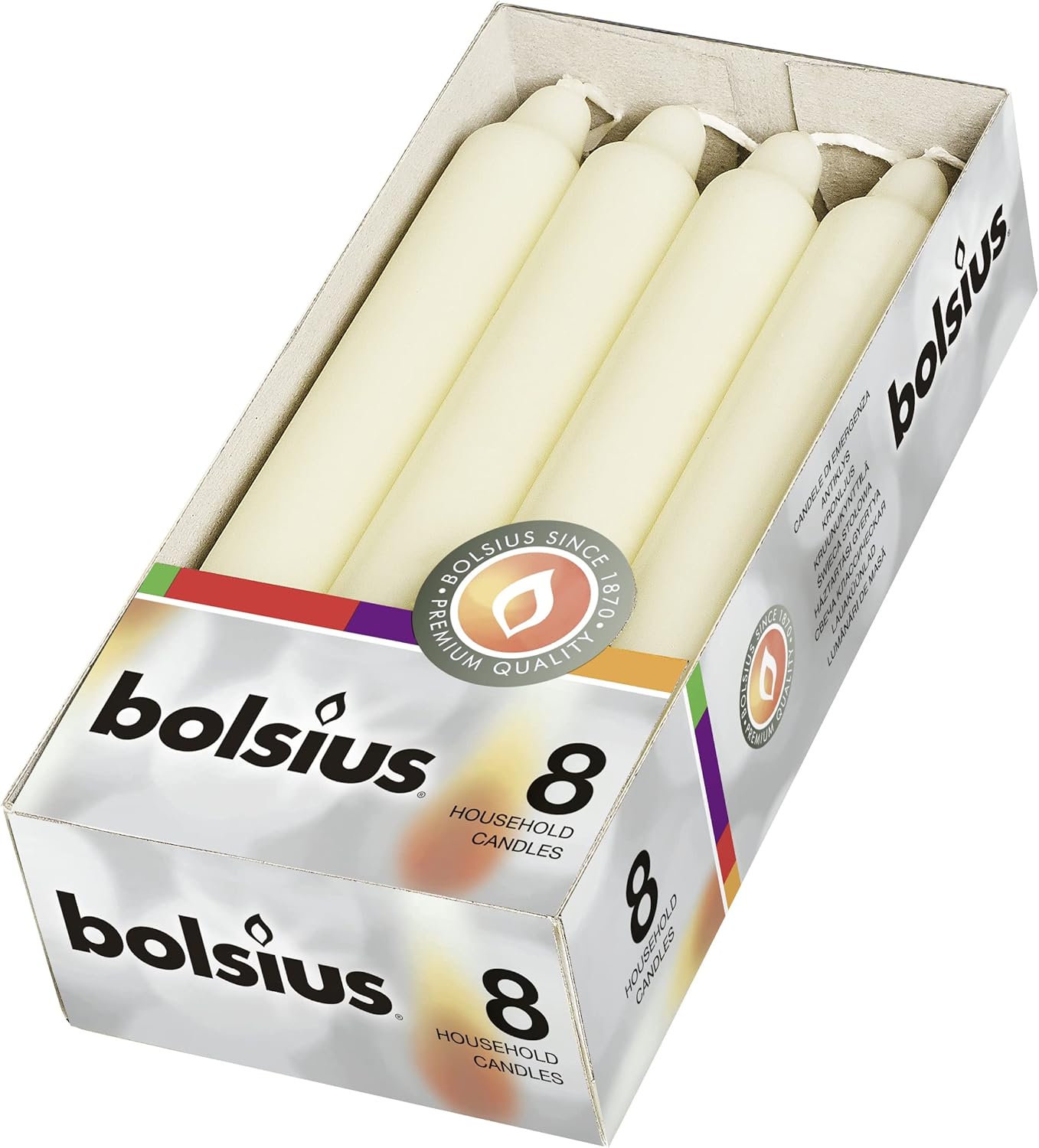 bolsius - Taper Candles - Ivory - 18 cm - in a Box of 8, Ivory