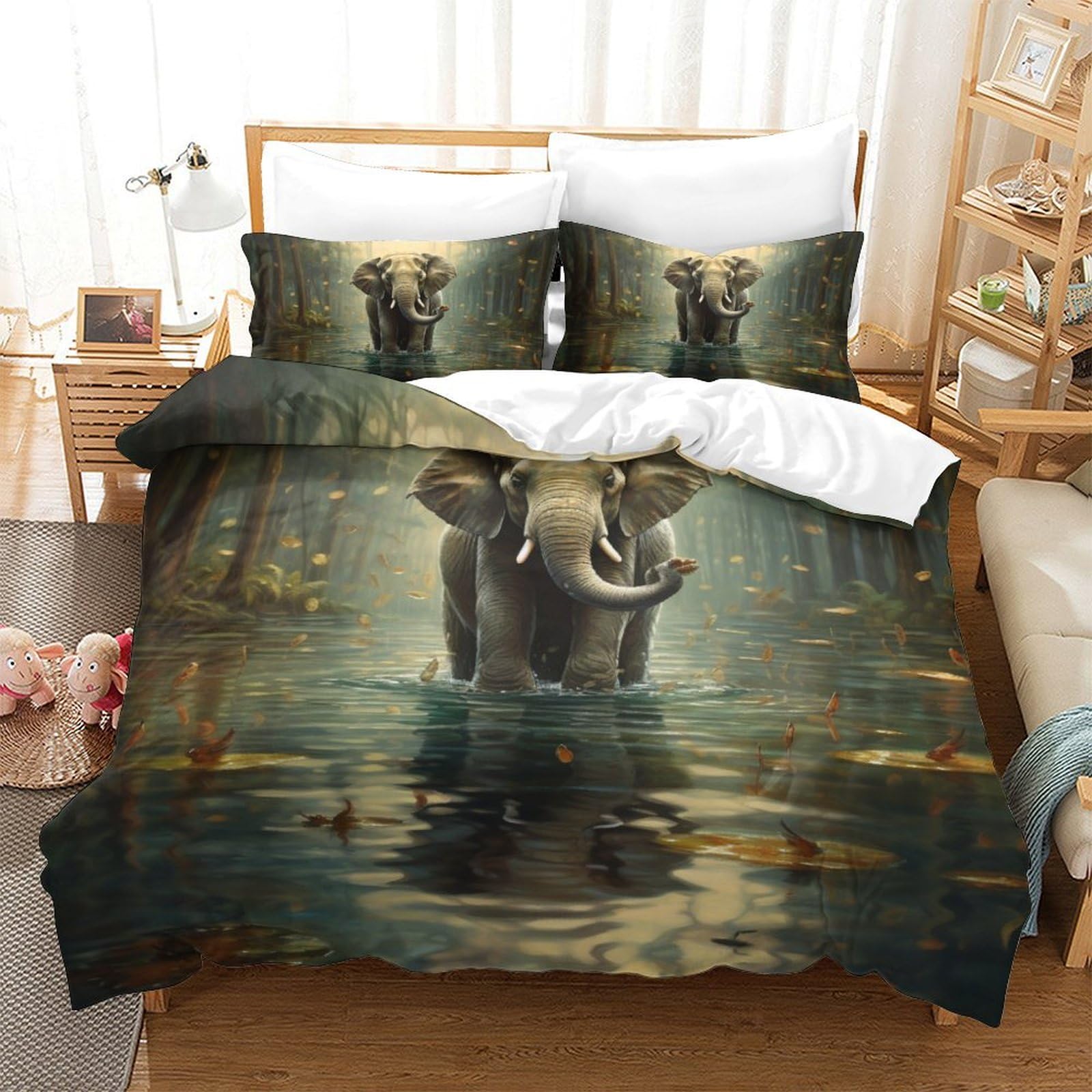 Housse de couette imprimé éléphant 3D finition premium king size