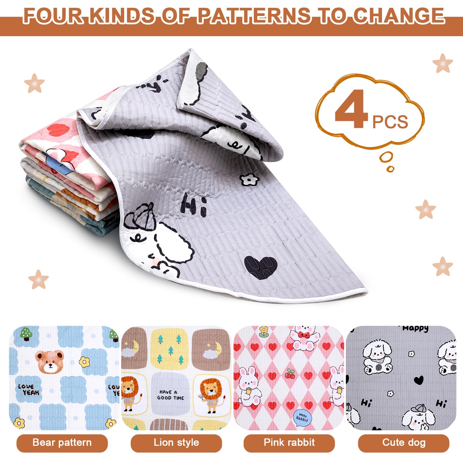 4 pcs Tapis d'entraînement lavables Absorbant Réutilisable Fournitures pour Boîte de Mise Bas Tapis Parc de Jeu pour Chiots Grands Animaux