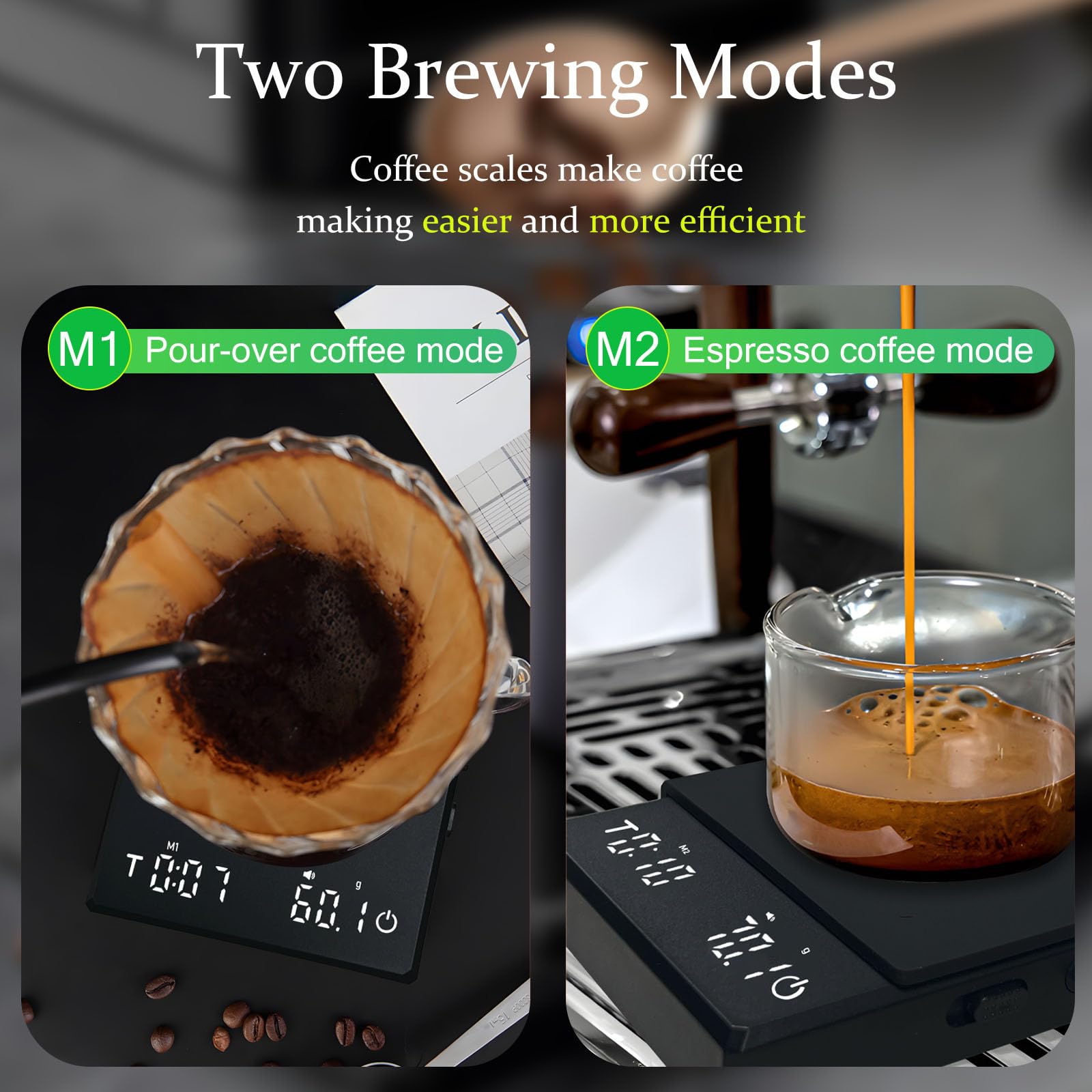 Báscula de café espresso con temporizador/tara, 2 kg/0,1 g, báscula de café portátil de precisión con temporizador automático para café espresso y verter sobre café, báscula digital de cocina