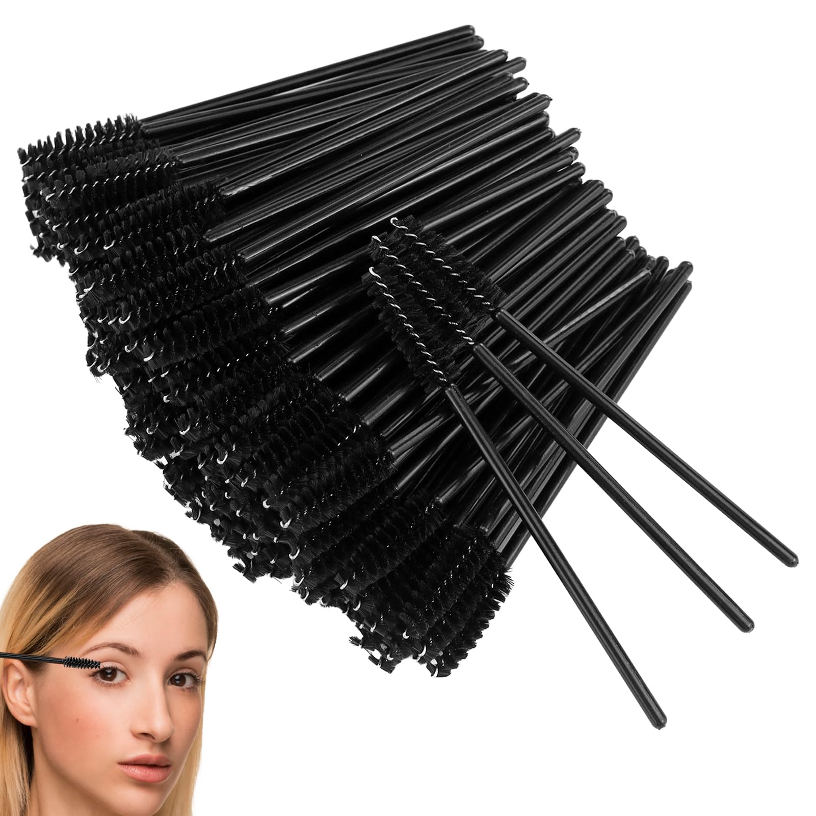 Set di 150 pennelli per ciglia, colore nero, per mascara, bacchette magiche, pieghevoli, per pettinare e allungare le ciglia