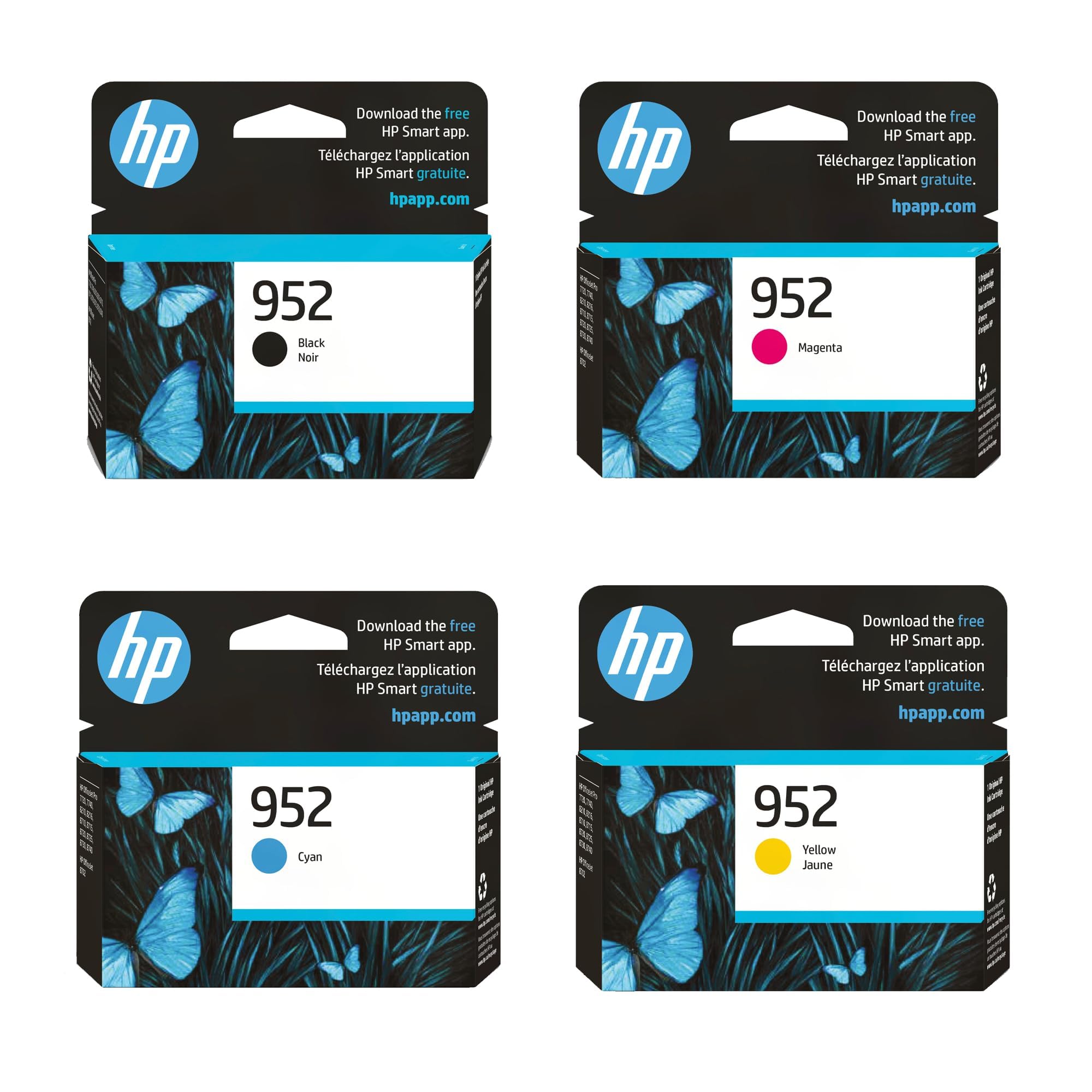HP 952 Black, 952 Cyan, 952 Yellow, and 952 Magenta Ink Cartridge 4 Pack Bundle| Works OfficeJet 8702, OfficeJet Pro 7720, 7740, 8210, 8710, 8720, 8730, 8740 Series