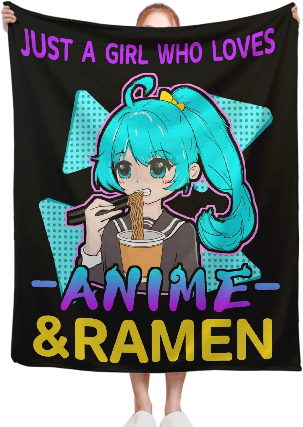 Just a Girl Who Loves Anime&Ramen Blanket Microfiber Flannel Throw Lightweight Super Soft Cozy Blankets for Couch Bed Sofa Chair, Gift for Birthday Thanksgiving Christmas 40"x30" for Pet