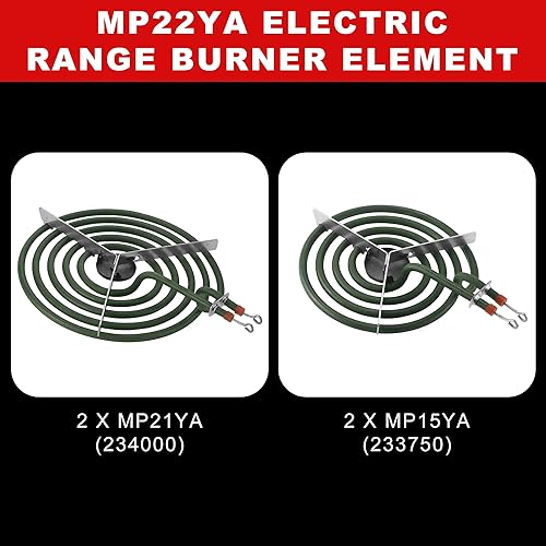 Miniatura 2 de Elemento de estufa de repuesto para quemador eléctrico Aman.a Whirlpool Ke.nmore, MP22YA, incluye 2 piezas MP21YA de 8 pulgadas y 2 piezas MP15YA de