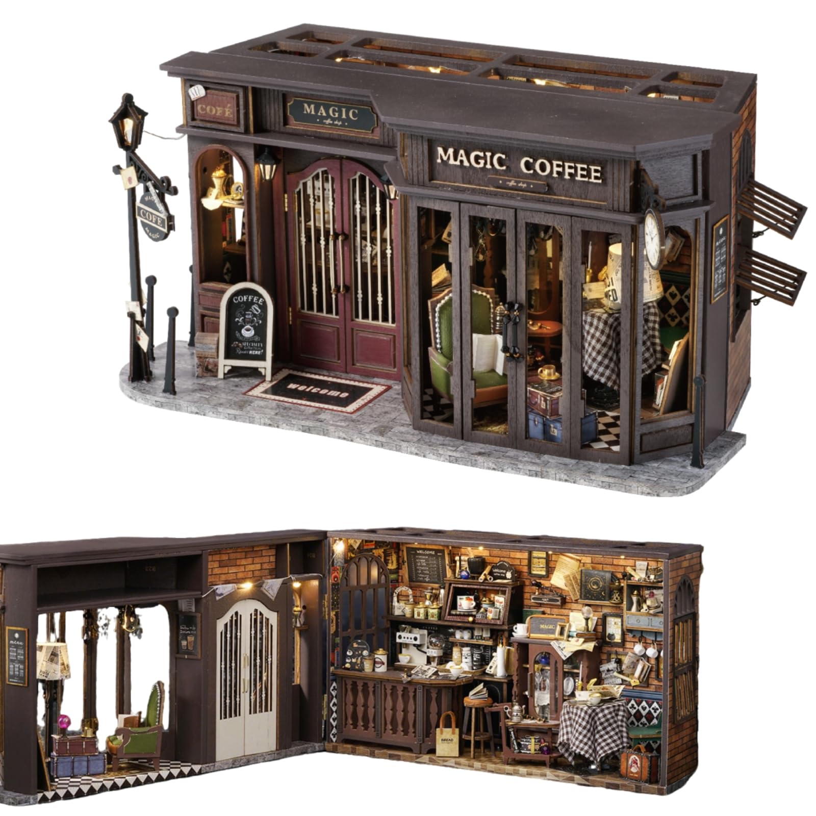 CUTEROOM Miniaturowy domek dla lalek "zrób to sam" z drewna – kreatywny zestaw modelarski dla dorosłych i nastolatków – mini kawiarnia 3D do samodzielnego zbudowania – dekoracyjny prezent