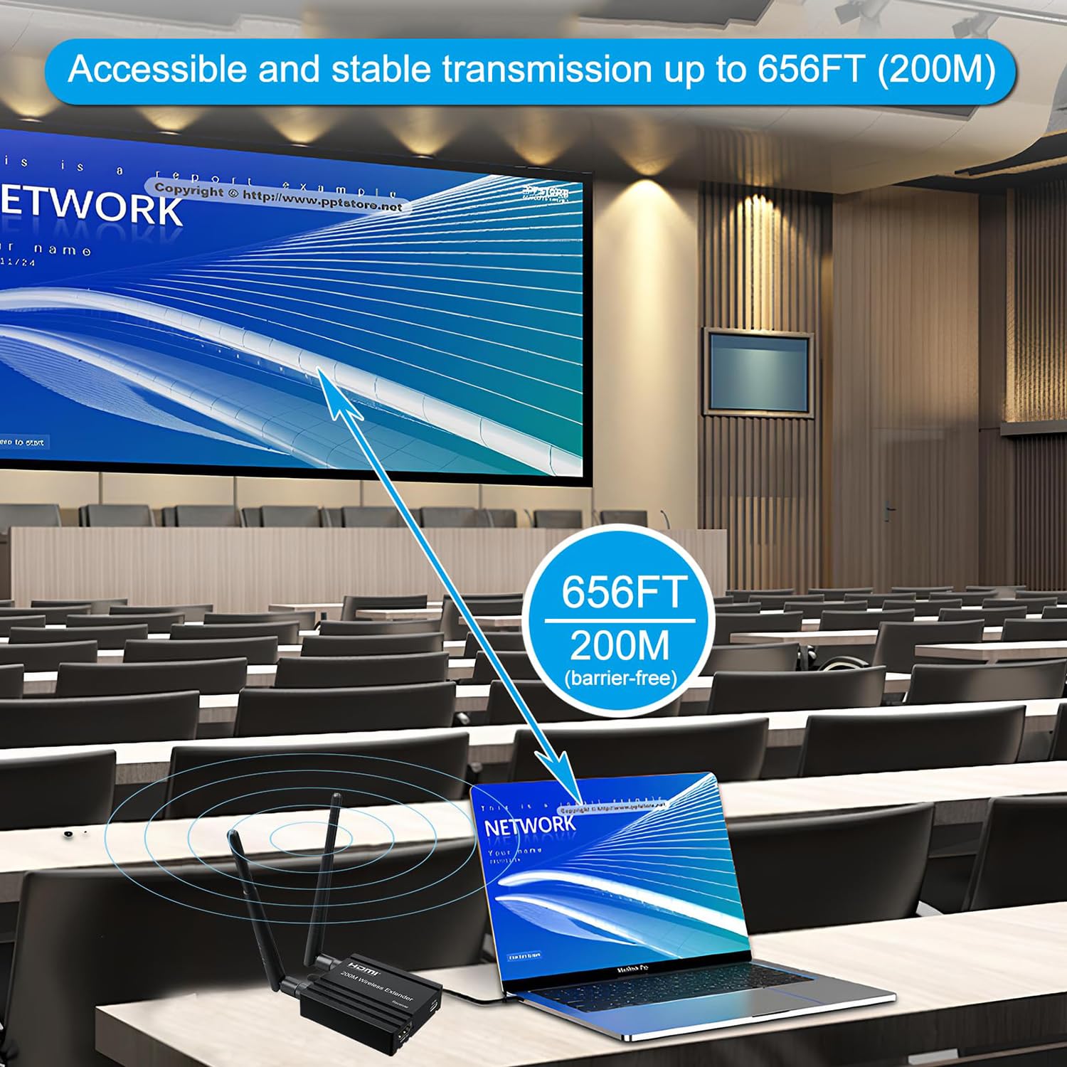 Wireless HDMI Transmitter and Receiver 4k Decodierung, One Transmitter and Two Receivers, Long Range Wireless Transmission 656FT/200M, Plug-Play, 2.4/5.8G for PC/Laptop/TV to Monitor/Projector/HDTV