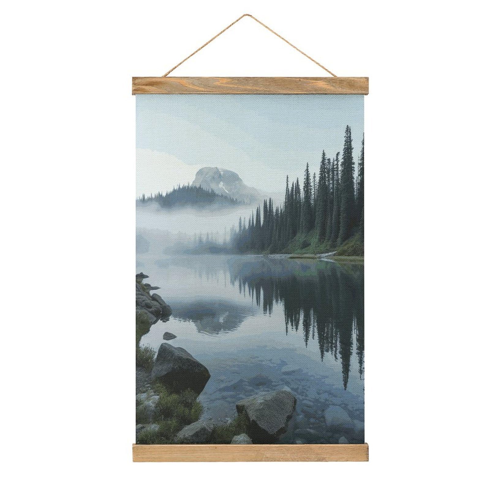 JTREHY Foggy Lake by Mount Rainier Linen Hanging Painting Vintage Poster Wall Art Prints Personality Style Wall Hanging Poster for Living Room Office Bedroom Decor Frame 13.2 X 20.47 Inch