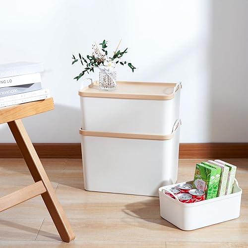 Miniatura 4 de 8 contenedores de almacenamiento con tapas de bambú, contenedores de almacenamiento de plástico para estantes, cajones, escritorio, armario, sala de