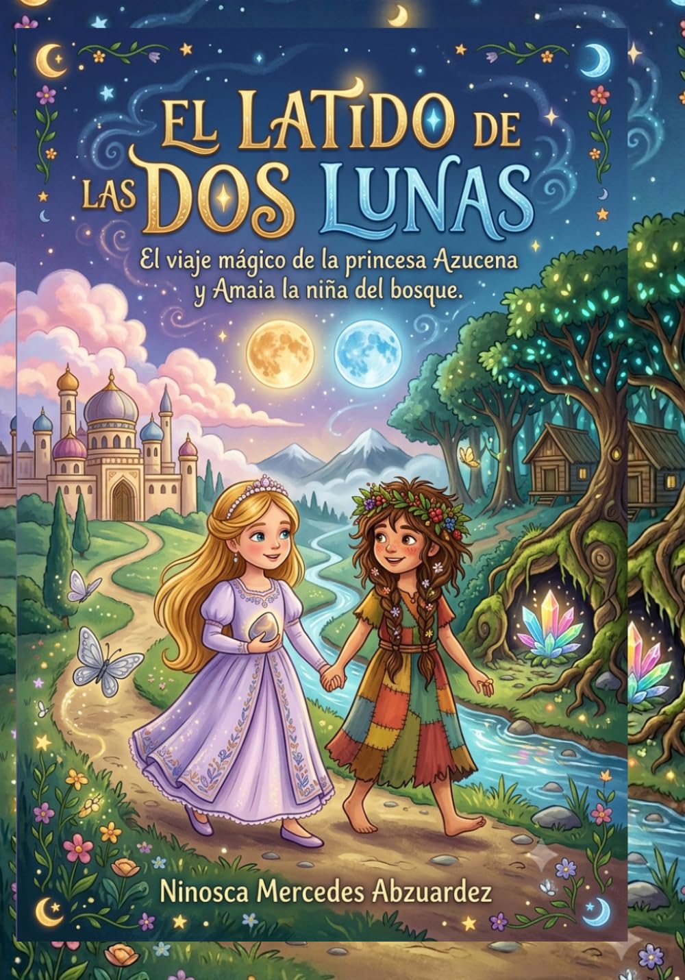 El Latido de las Dos Lunas" El viaje mágico de la princesa Azucena y Amaia, la niña del bosque: Cuento infantil y para colorear