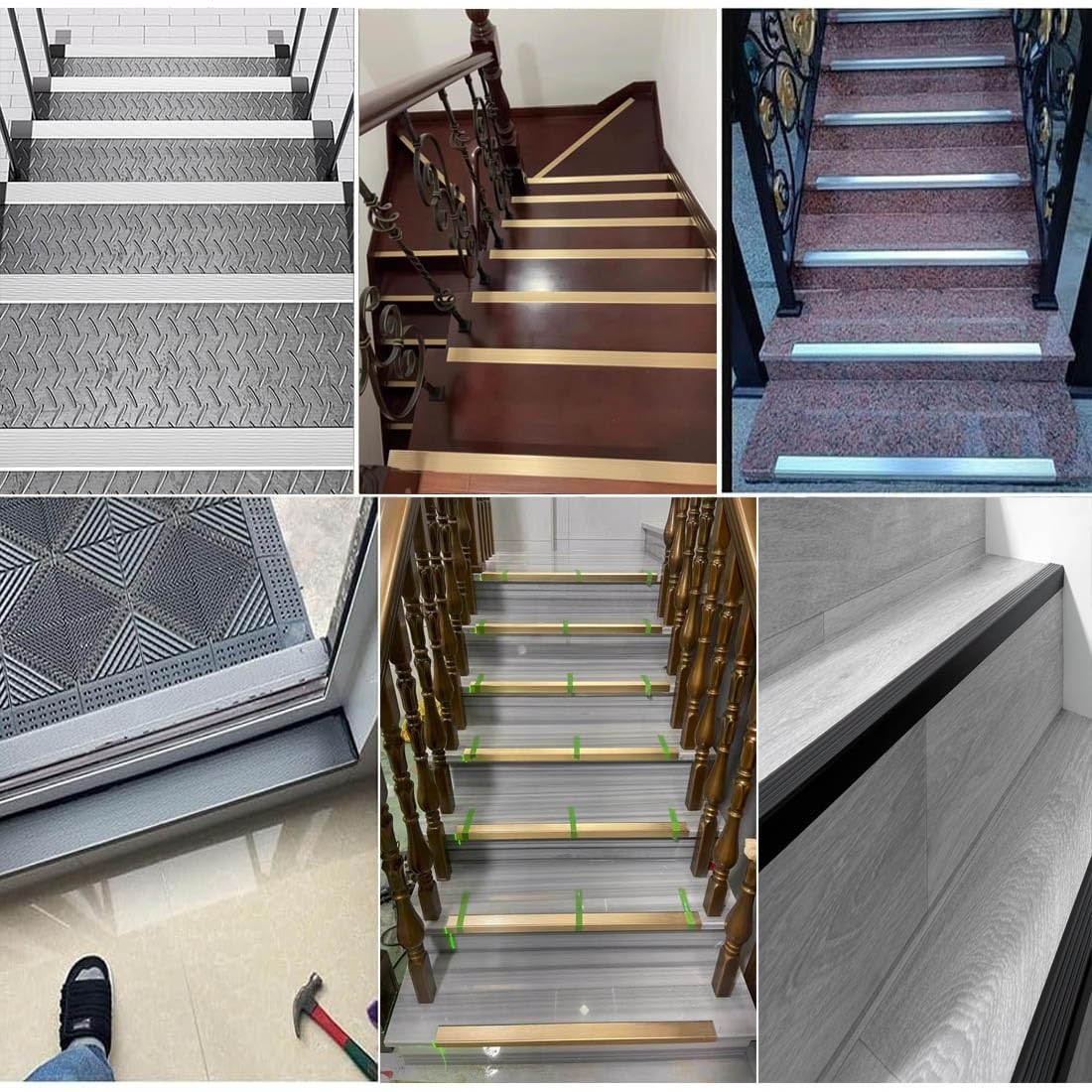 Perfil antideslizante de aluminio para escalera, 105/115/125 cm, protector de esquina de metal, acabado oro rosa, 100 cm y elegante solución de seguridad