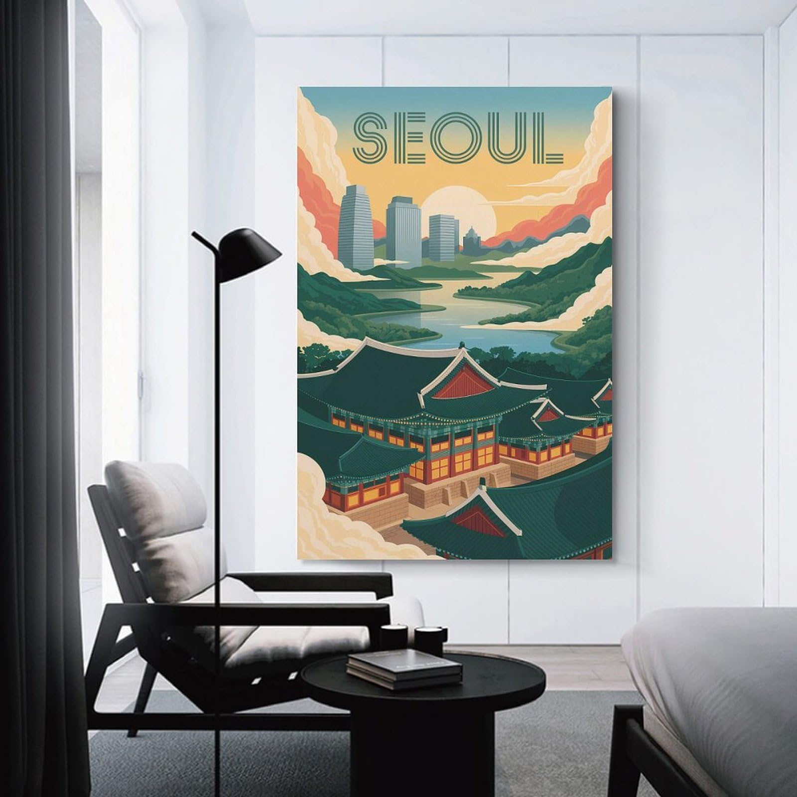 Junmoney Seoul Travel Wall Picture Print 12x18inch(30x45cm), for Lounge Decor, Offices Or Entryway Styling, Versatile Wall Decor for Many Rooms