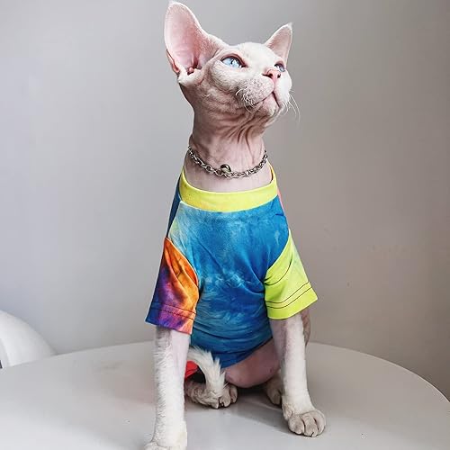 Miniatura 5 de Bonaweite Hairless Cats Rainbow Rendering Camiseta para primavera, verano, otoño, transpirable, ropa de gato, chaleco para Sphynx, Cornish Rex,