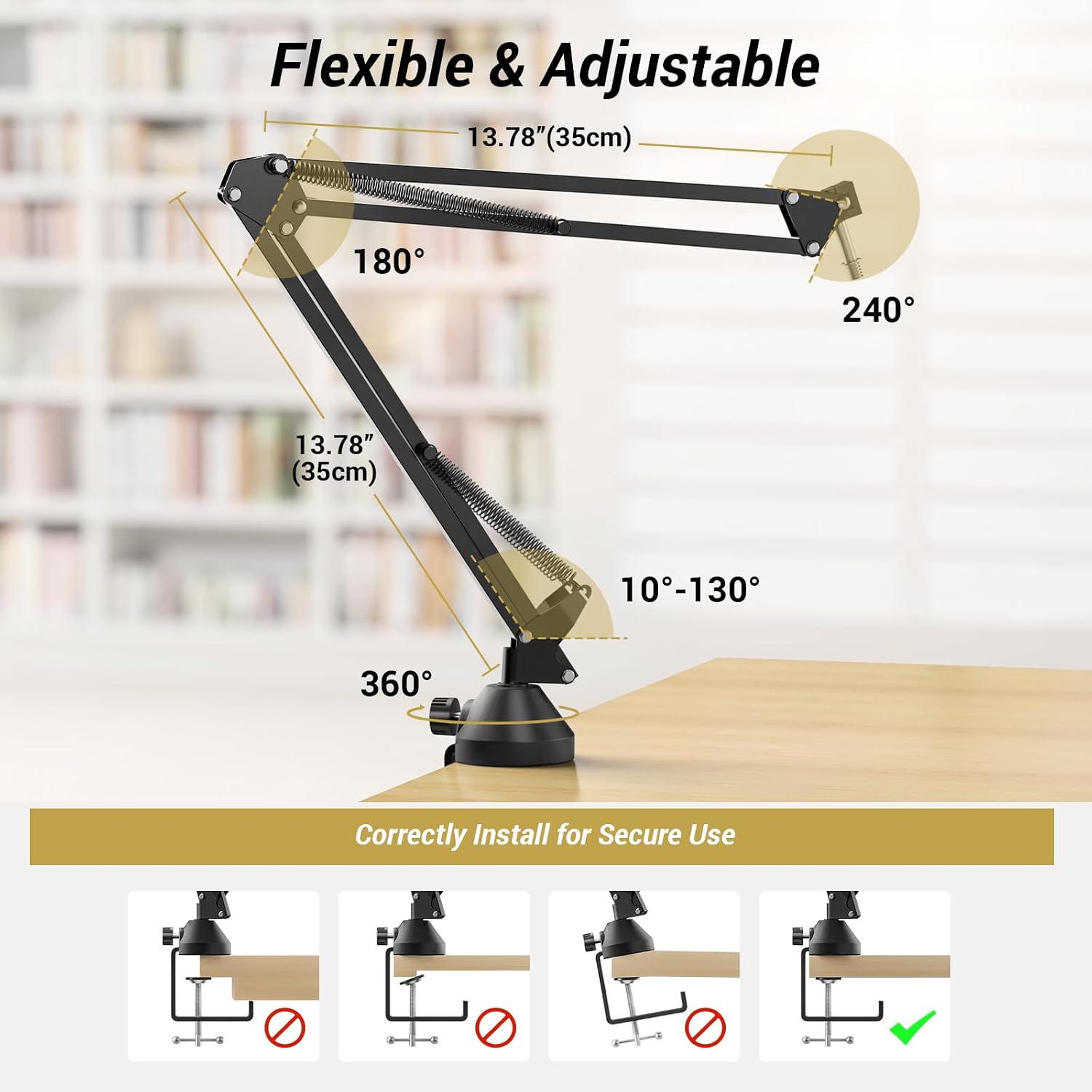 Proper installation of the desk clamp for the TONOR T10 boom arm