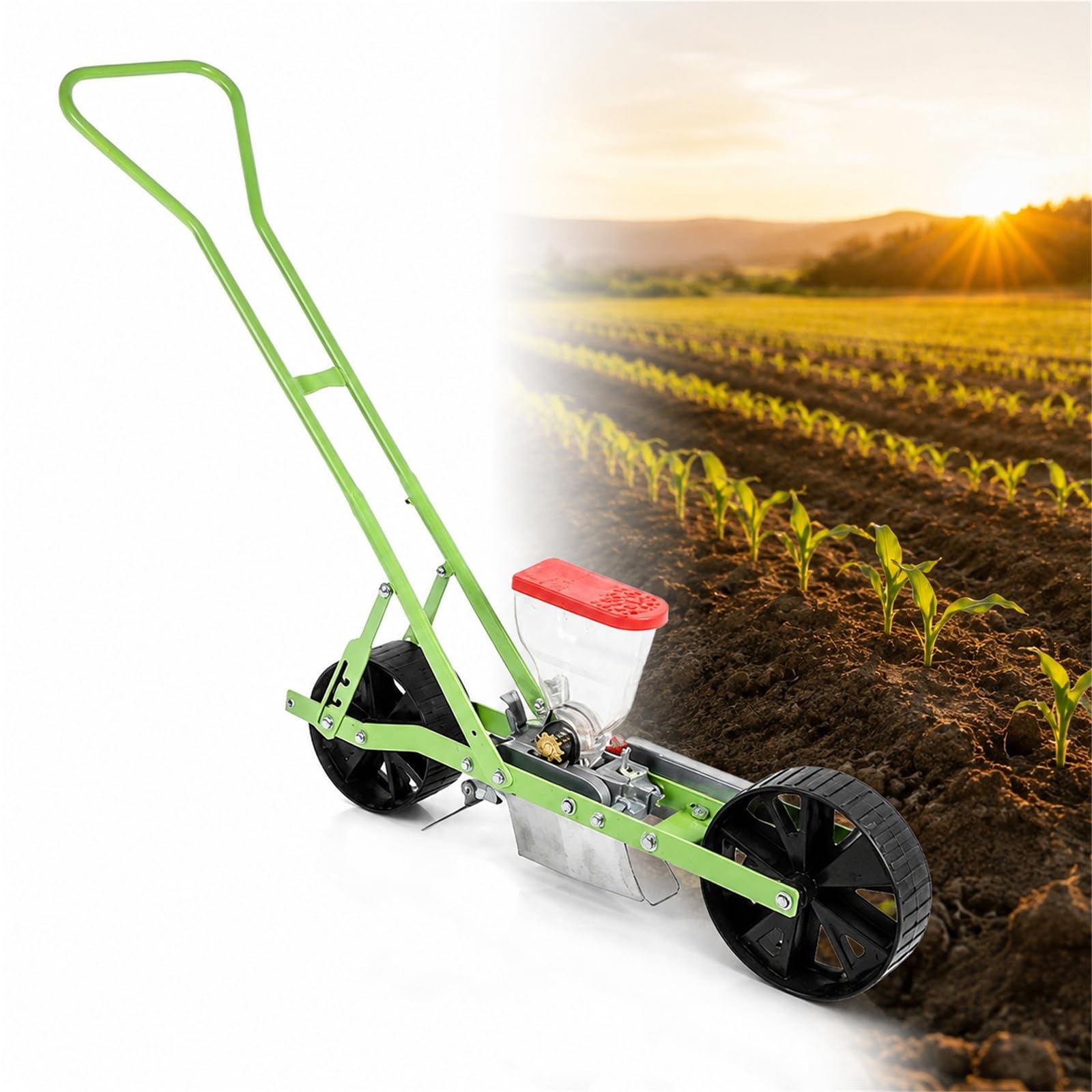 Sembradora de jardín Profesional, sembradora de Vegetales Tipo Empuje | Siembra precisa, mango sin curvatura for agricultura a largo plazo.(1line)