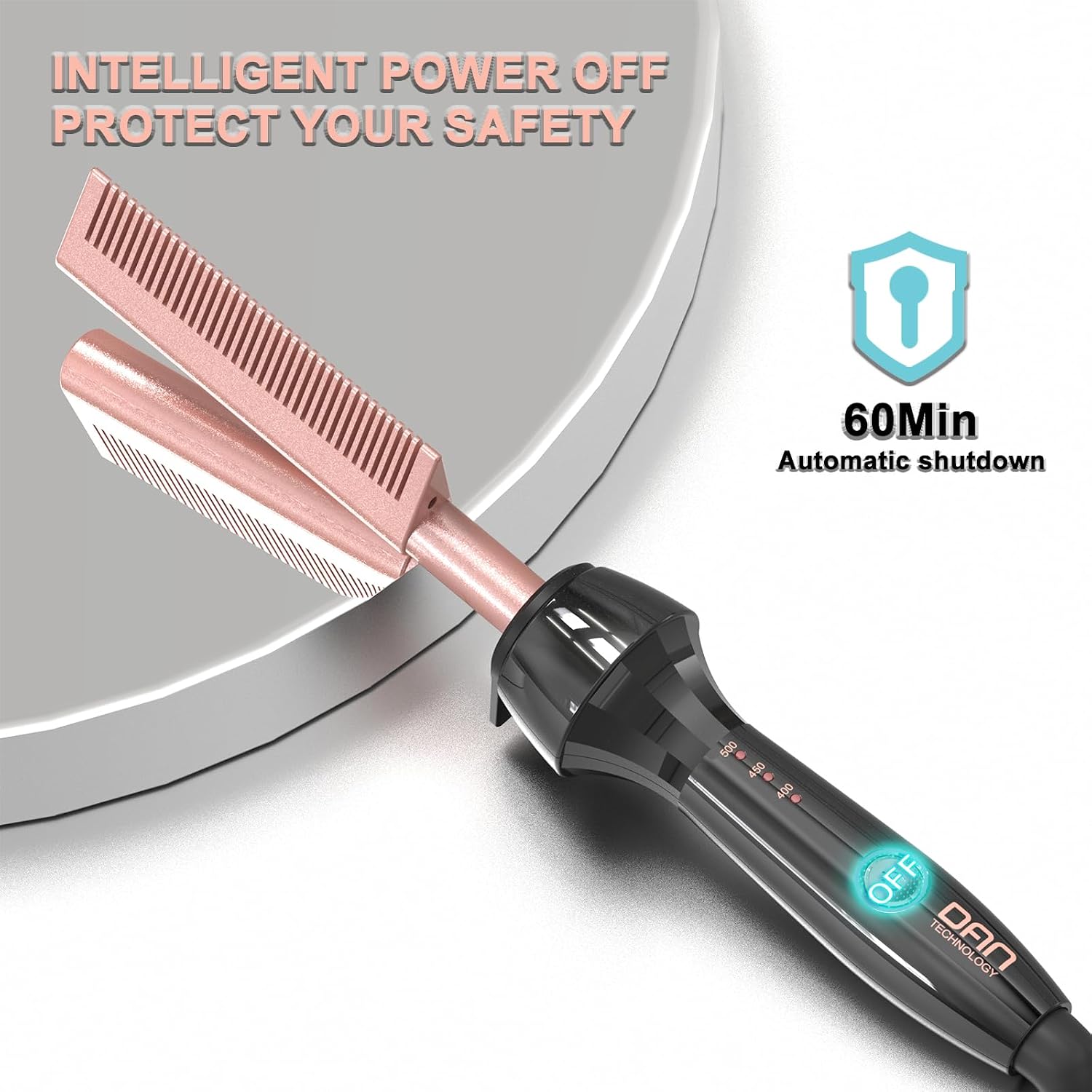 Dan hot Comb Straightener,Heat Comb for Black Hair,hot Comb for Wigs,500℉ Plug in HotComb,Dual Voltage Electric hotComb, Temperatures Adjustable,60 Min Auto Shut Off, (Rose Gold)