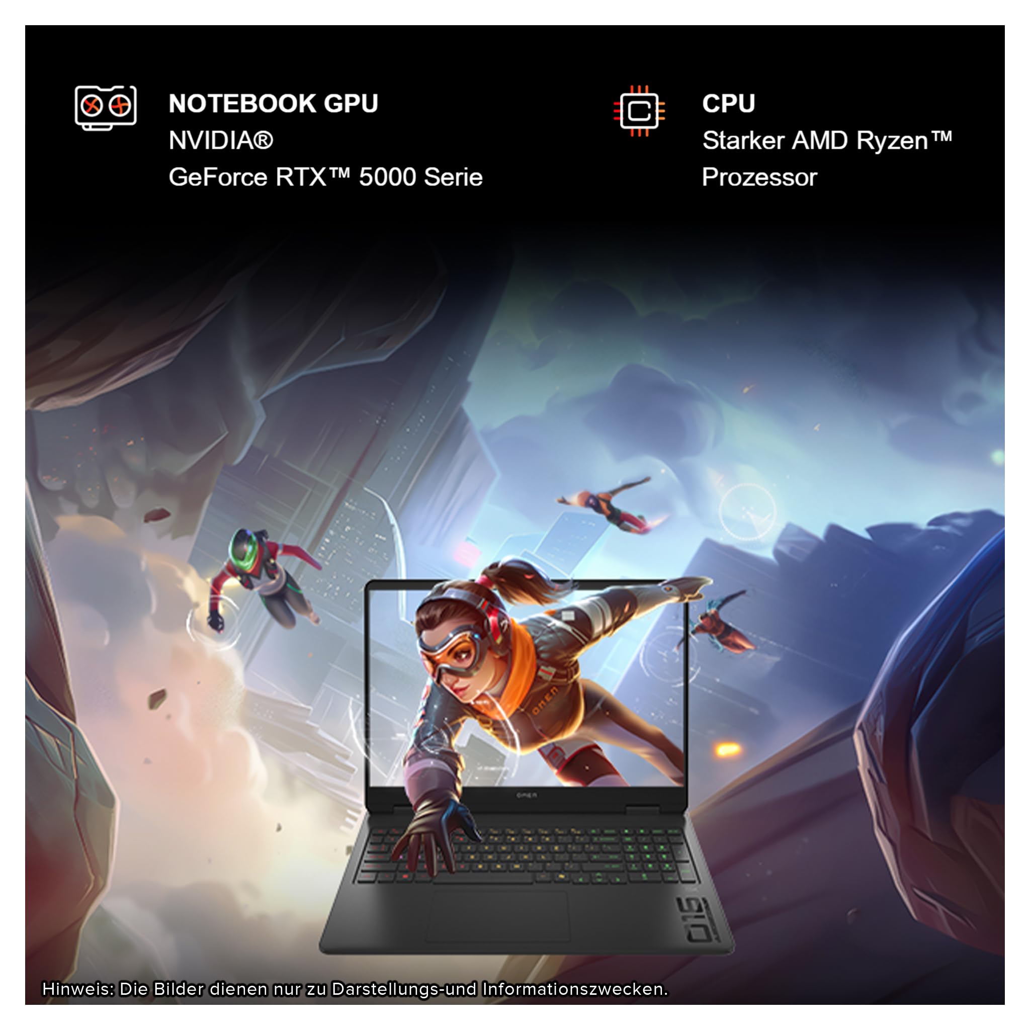 HP Omen 16 Gaming Laptop, AMD Ryzen 9 8940HX, 64 GB DDR5 RAM, 1 TB PCIe SSD, 16" FHD (1920x1200) IPS 144Hz Display, Nvidia Geforce RTX 5070, Deutsches Tastatur, Windows 11 Pro, Shadow Black