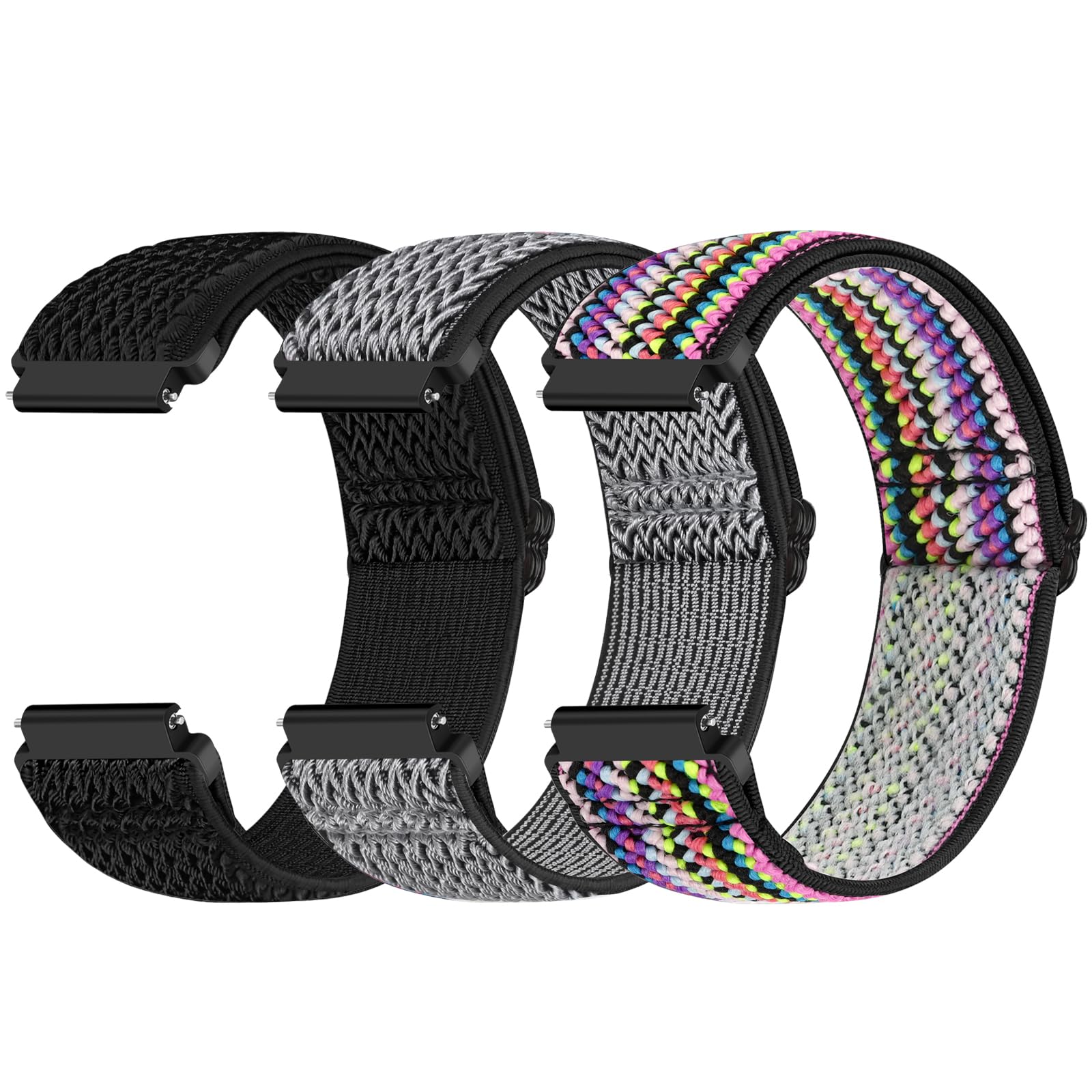 Yunshare Quick Release Watch Strap 18mm 19mm 20mm 22mm 24mm, Elastic Nylon Watch Bands Women Men for Samsung/Garmin/Fossil/Amazfit/Huawei/COROS/Xiaomi Replacement Wristband, 3pcs — view 17