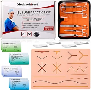 Suture Practice Kit Include 3 Layers Suture Pad with Protective Mesh and Complete Suture Tools Kit with PU Case for Medical Student Suture Training