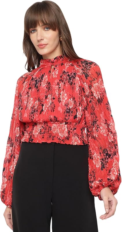 remera plisada Bianca de manga larga para mujer