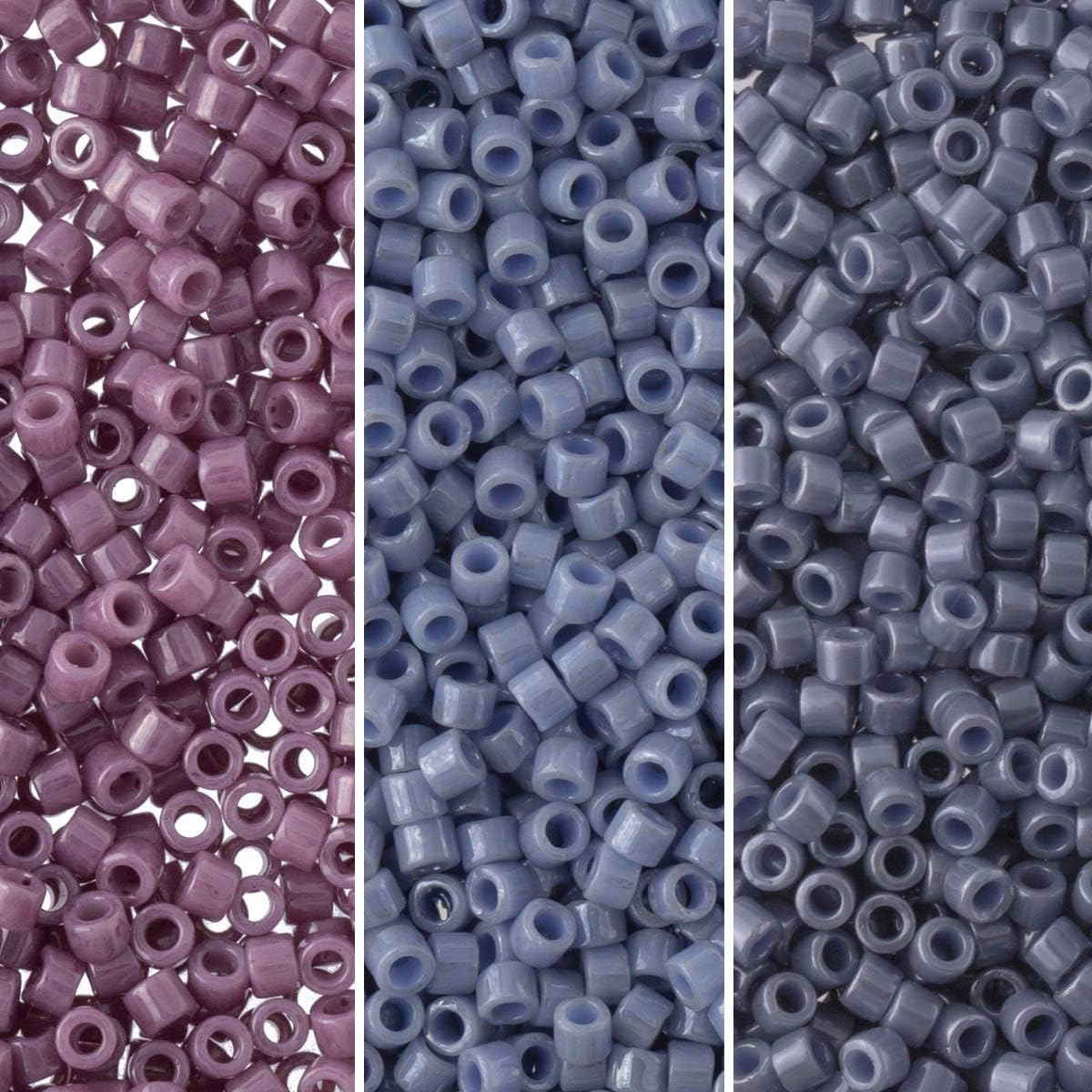 Miyuki Delica Seed Beads Bundle: Size 11/0, Purple Opaque Luster Palette Collection DB265, DB266, DB267 - 3 Tubes of 7.2 Grams ea