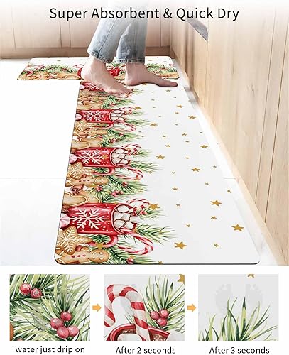 Miniatura 4 de Tapete de baño de Feliz Navidad, antideslizante, de secado rápido y absorbente, tierra de diatomeas, fregadero, dormitorio, cocina, lavable, con