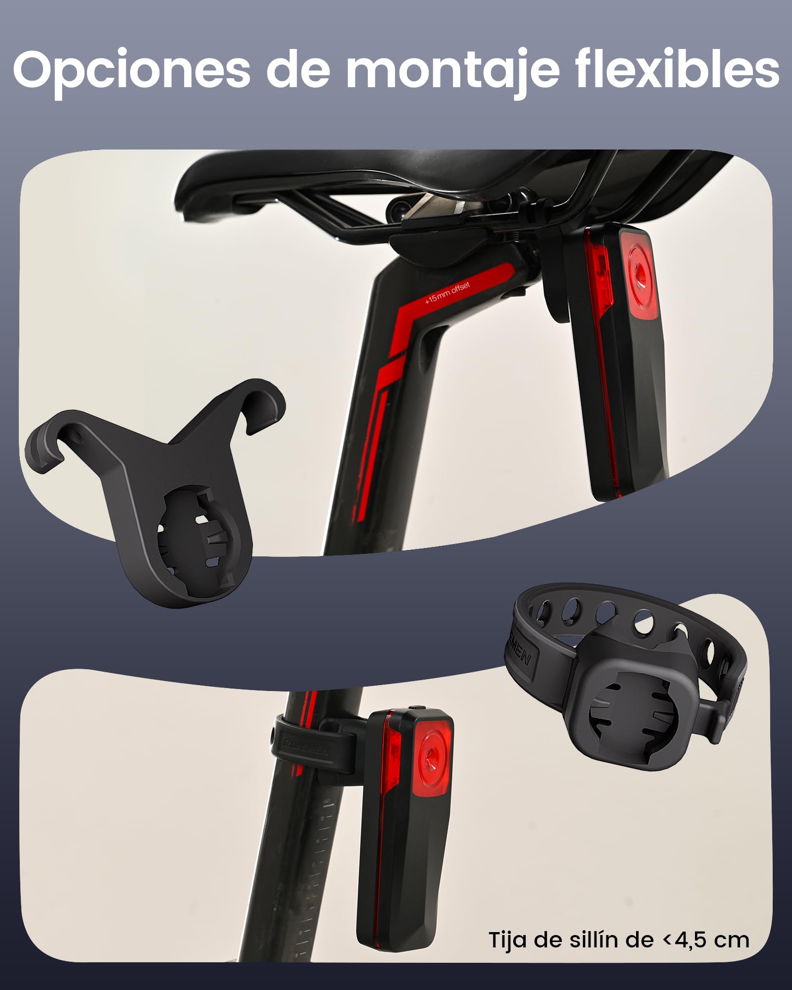 RAVEMEN NT201 Luz Trasera con Radar para Bicicleta, 80 Lúmenes Gran Angular y Brillante con Alerta Visual y Sonora Compatible con Ant+ para Conducción Urbana Diurna y Nocturna