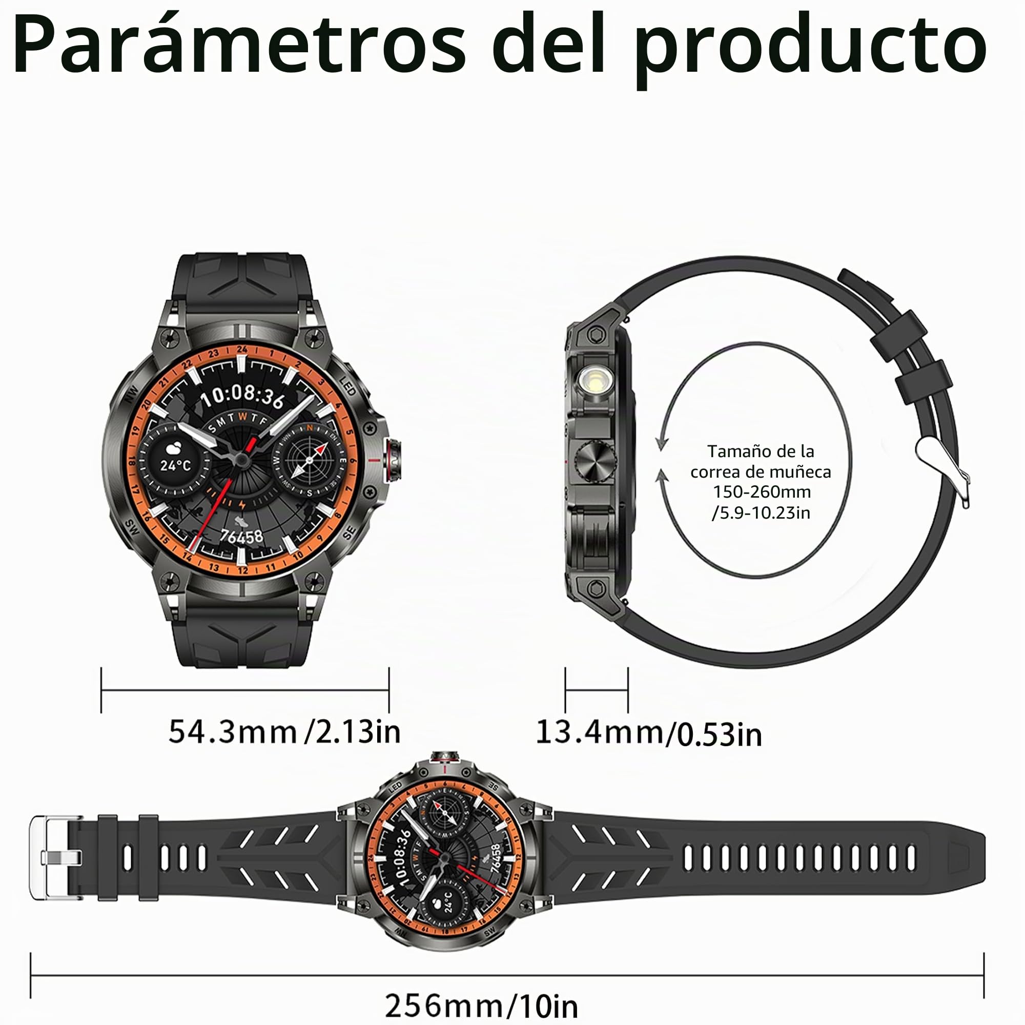 Reloj inteligente AMOLED 1,85 pulgadas para hombre con teléfono, linterna, 5 ATM, rastreador de actividad 123 modos deportivos, presión arterial, monitor de sueño, podómetro
